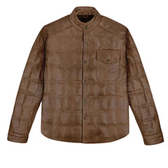 Men’s Light Brown Quilted Leather Shirt Jacket