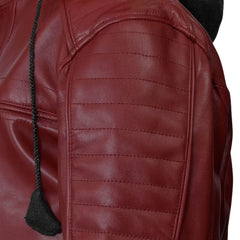 Men’s Maroon Hooded Leather Jacket