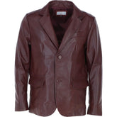 Men's Maroon Leather Blazer Jacket