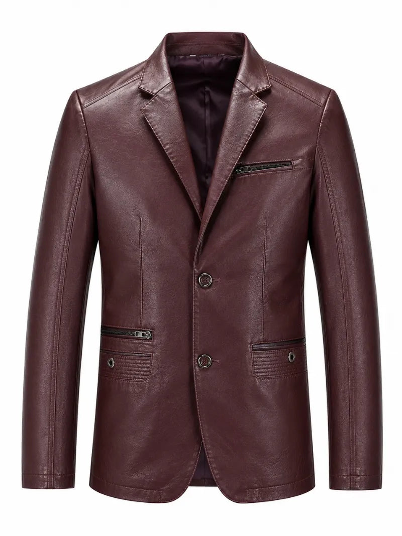 Men's Maroon Leather Blazer