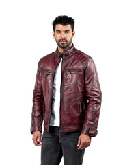 Men’s Maroon Leather Jacket Back