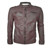 Men’s Maroon Leather Jacket with Zipper Pockets