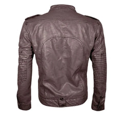 Men’s Maroon Leather Jacket with Zipper Pockets