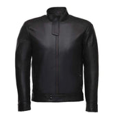 Men's Modern Snap Collar Black Leather Jacket