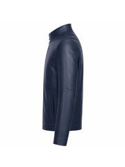 Men’s Navy Blue Classic Leather Jacket Left