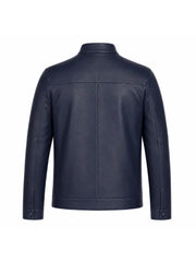 Men’s Navy Blue Classic Leather Jacket Back