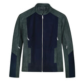 Men’s Navy Blue and Dark Green Suede Leather Jacket