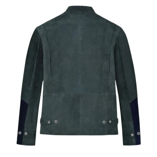 Men’s Navy Blue and Dark Green Suede Leather Jacket