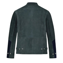 Men’s Navy Blue and Dark Green Suede Leather Jacket