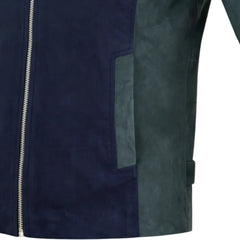 Men’s Navy Blue and Dark Green Suede Leather Jacket