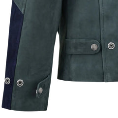 Men’s Navy Blue and Dark Green Suede Leather Jacket