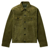 Men's Olive Green Suede Button-Up Jacket