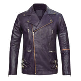 Men’s Purple Asymmetrical Zipper Leather Jacket