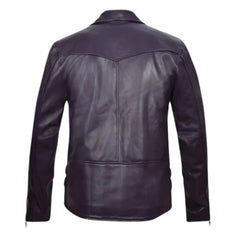 Men’s Purple Asymmetrical Zipper Leather Jacket