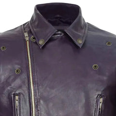 Men’s Purple Asymmetrical Zipper Leather Jacket