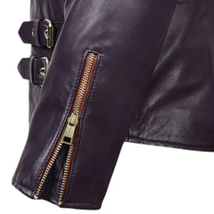 Men’s Purple Asymmetrical Zipper Leather Jacket