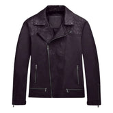 Men’s Purple Quilted Shoulder Leather Jacket