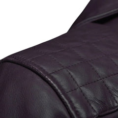Men’s Purple Quilted Shoulder Leather Jacket