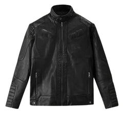 Men’s Quilted Armored Black Leather Jacket