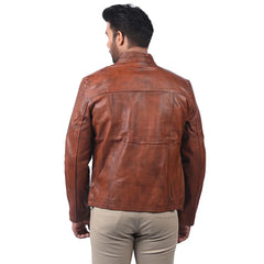 Men's Quilted Panel Brown Leather Jacket