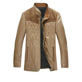 Men’s Quilted Tan Leather Jacket with Suede Shoulders
