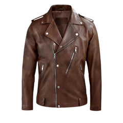 Men’s Leather Jacket in Brown with Zippers