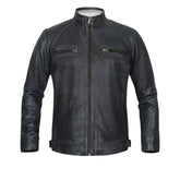 Men’s Real Leather Snap-tab Collar Jacket
