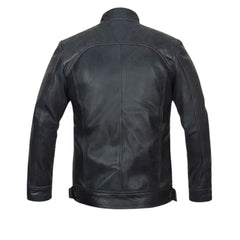 Men’s Real Leather Snap-tab Collar Jacket