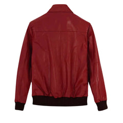 Men’s Red Bomber Style Leather Jacket