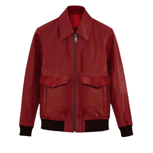 Men’s Red Bomber Style Leather Jacket