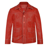 Men’s Red Button-Up Leather Jacket