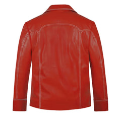 Men’s Red Button-Up Leather Jacket