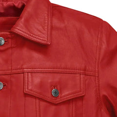 Men’s Red Leather Trucker Jacket