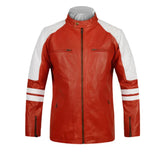 Men’s Red and White Striped Leather Jacket