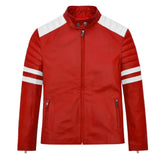 Men’s Red and White Striped Modern Leather Jacket