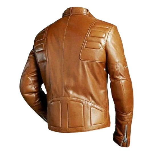 Men's Rugged Brown Leather Padded Design Jacket