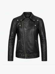 Men’s Shirt Collar Leather Jacket Front