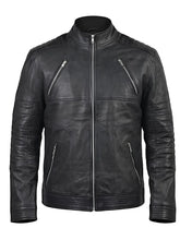 Men's Sleek Black High Neck Leather Jacket