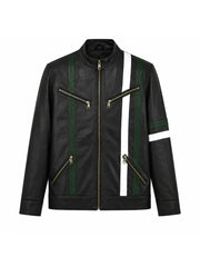 Men’s Striped Leather Jacket Front