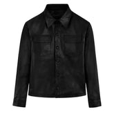 Men's Black Leather Overshirt with Chest Pockets