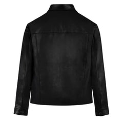 Men's Black Leather Overshirt with Chest Pockets