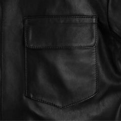 Men's Black Leather Overshirt with Chest Pockets