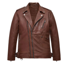Men’s Tan Asymmetrical Leather Jacket