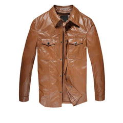 Men’s Tan Brown Leather Shirt Jacket