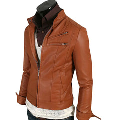 Men’s Tan Brown Slim Fit Leather Jacket