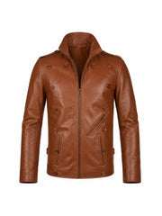 Men’s Tan Brown Vintage Leather Jacket Front