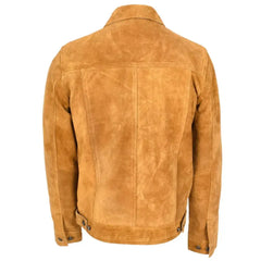 Men's Tan Suede Button-Up Leather Trucker Jacket
