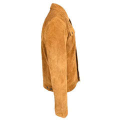 Men's Tan Suede Button-Up Leather Trucker Jacket
