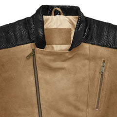 Men’s Tan Leather Jacket with Black Shoulder Panels