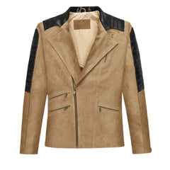 Men’s Tan Leather Jacket with Black Shoulder Panels